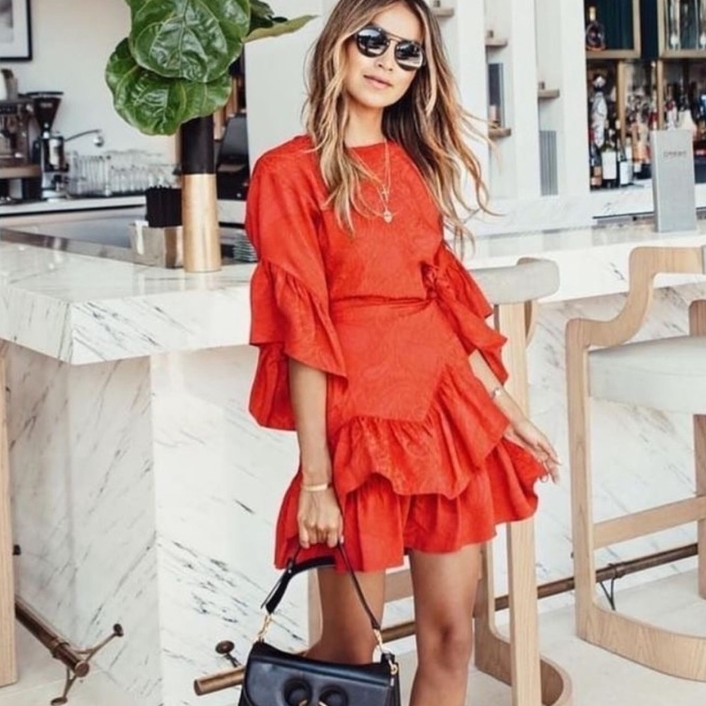 Maje Red Ruffled Mini Dress